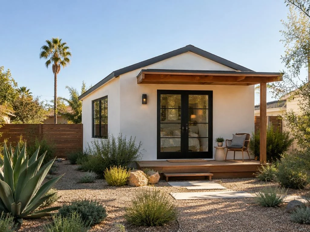 Illustrative detached ADU in a backyard
